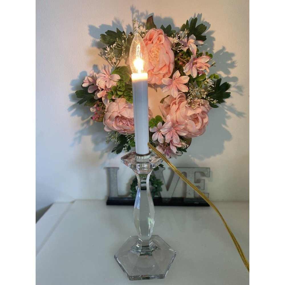 Vintage Clear‎ Cut Glass Crystal Candlestick Lamp 14” Table Lamp Working Light
